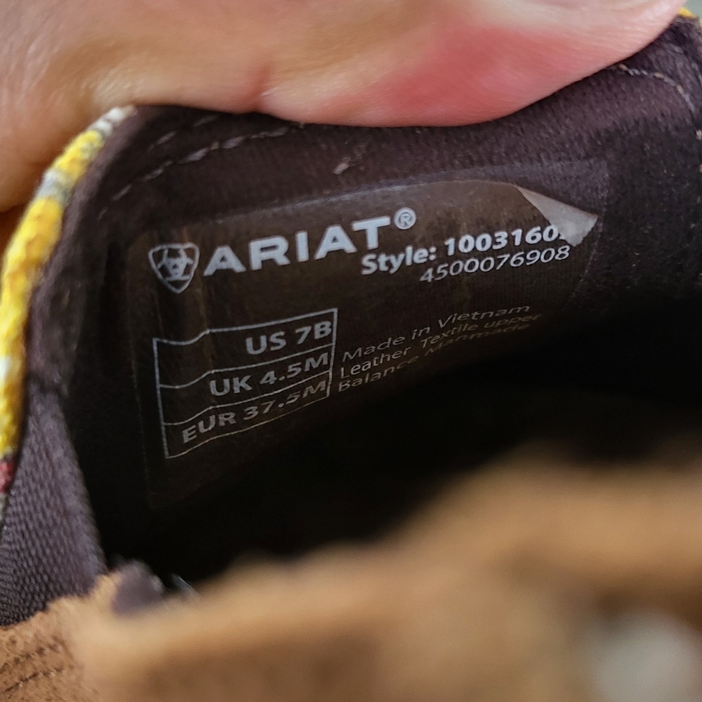 Ariat Brown Suede Loafers with Yellow Floral Skull Canvas Accent - Picture 3 of 3